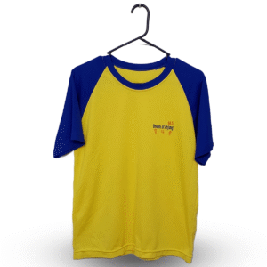 Dream Of Ahjung Sports Yellow And Dark Blue Printed Half Sleeves T Shirt | Sports Fabric | Large