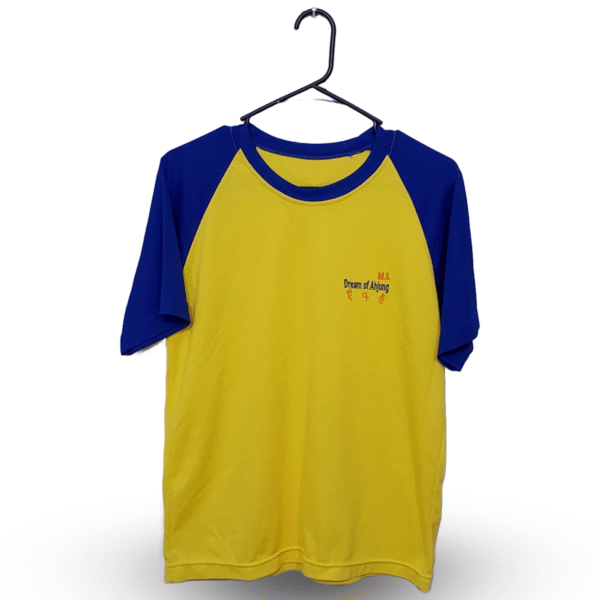 Dream Of Ahjung Sports Yellow And Dark Blue Printed Half Sleeves T Shirt | Sports Fabric | Large