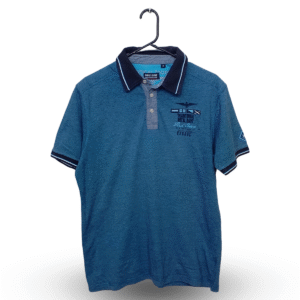 First Polo Yale Blue & Dark Blue Collar Half Sleeves T Shirt | Cotton Jersey | Large