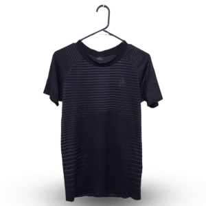 Odlo Black Stripes Plain Half Sleeves T Shirt | Stretchible Lekra | Medium