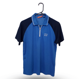 Prospects Black & Steel Blue Half Sleeves Zipper Polo Sports T Shirt | Sports Fabric | Large