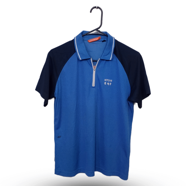 Prospects Black & Steel Blue Half Sleeves Zipper Polo Sports T Shirt | Sports Fabric | Large