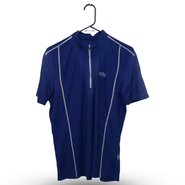 Fila Dark Blue Half Sleeves Zipper Sports T Shirt | Sports Fabric | Large