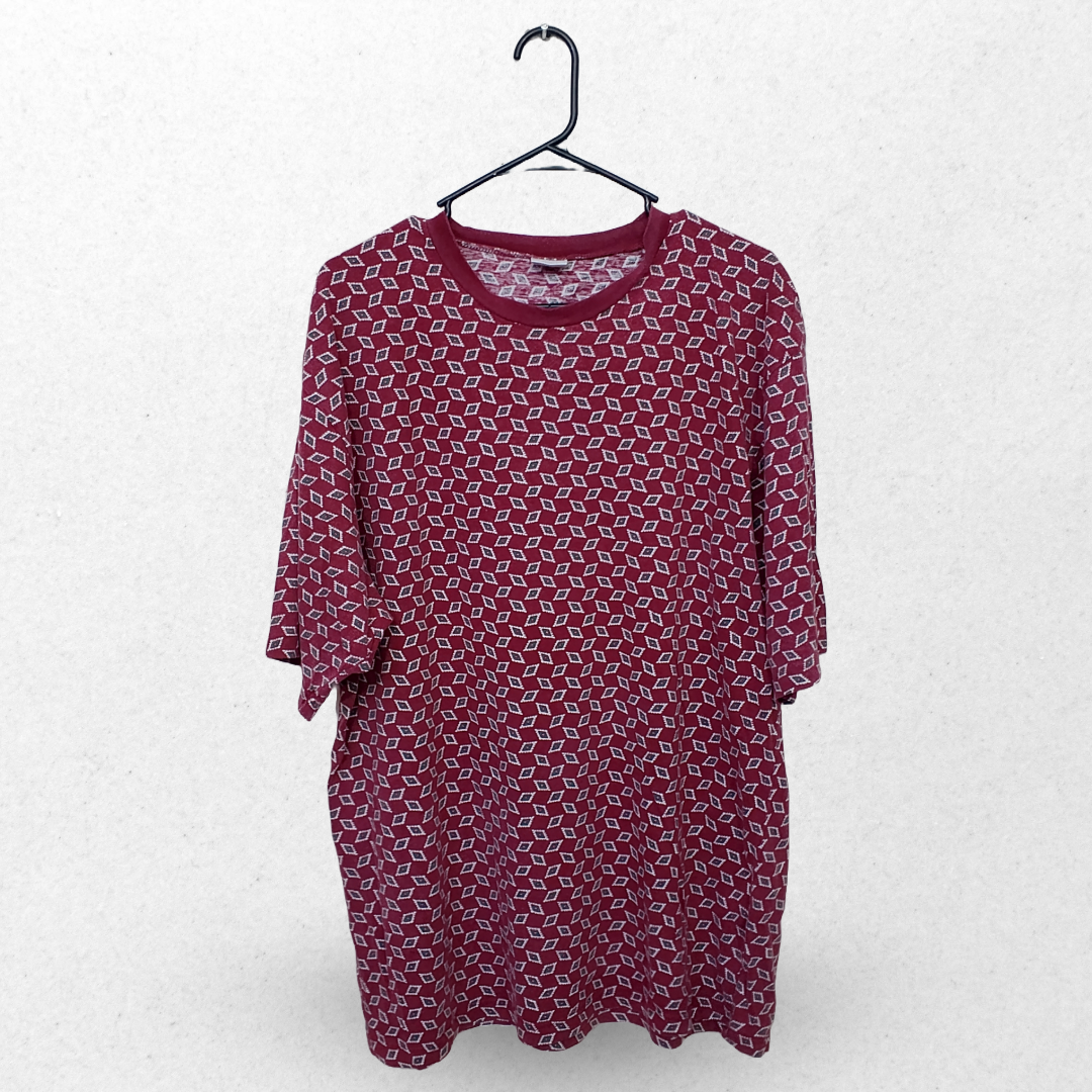 Timor Maroon Rhombus Texture Half Sleeves T Shirt | Cotton Jersey | 2XL