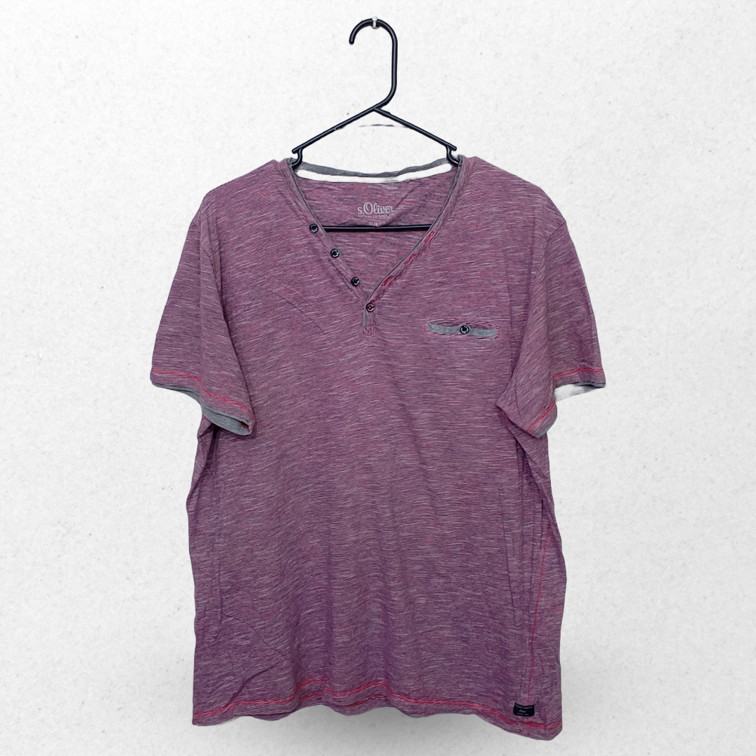 S Olivier Slim Fit Self Texture Button V Neck Half Sleeves T Shirt | Cotton | Extra Large