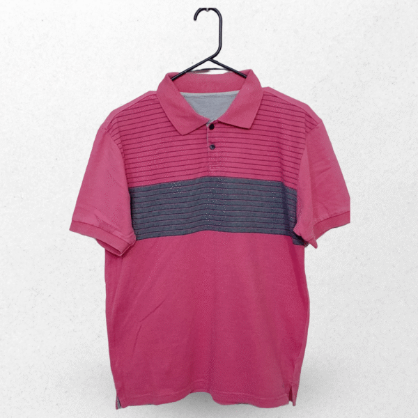Lunda.Pk Pink With Black Stripes Half Sleeves Polo T Shirt | Cotton Jersey | Large