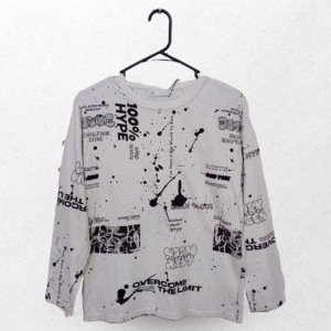 Zara White Text Symbolic Printed Full Sleeves T Shirt | Cotton Jersey | Medium