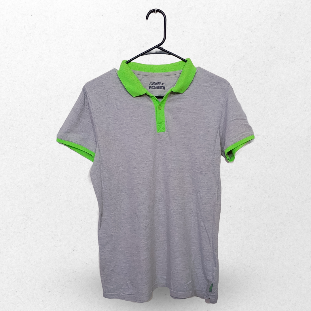 Fishbone Grey & Florison Green Half Sleeves Polo T Shirt | P.K | Large