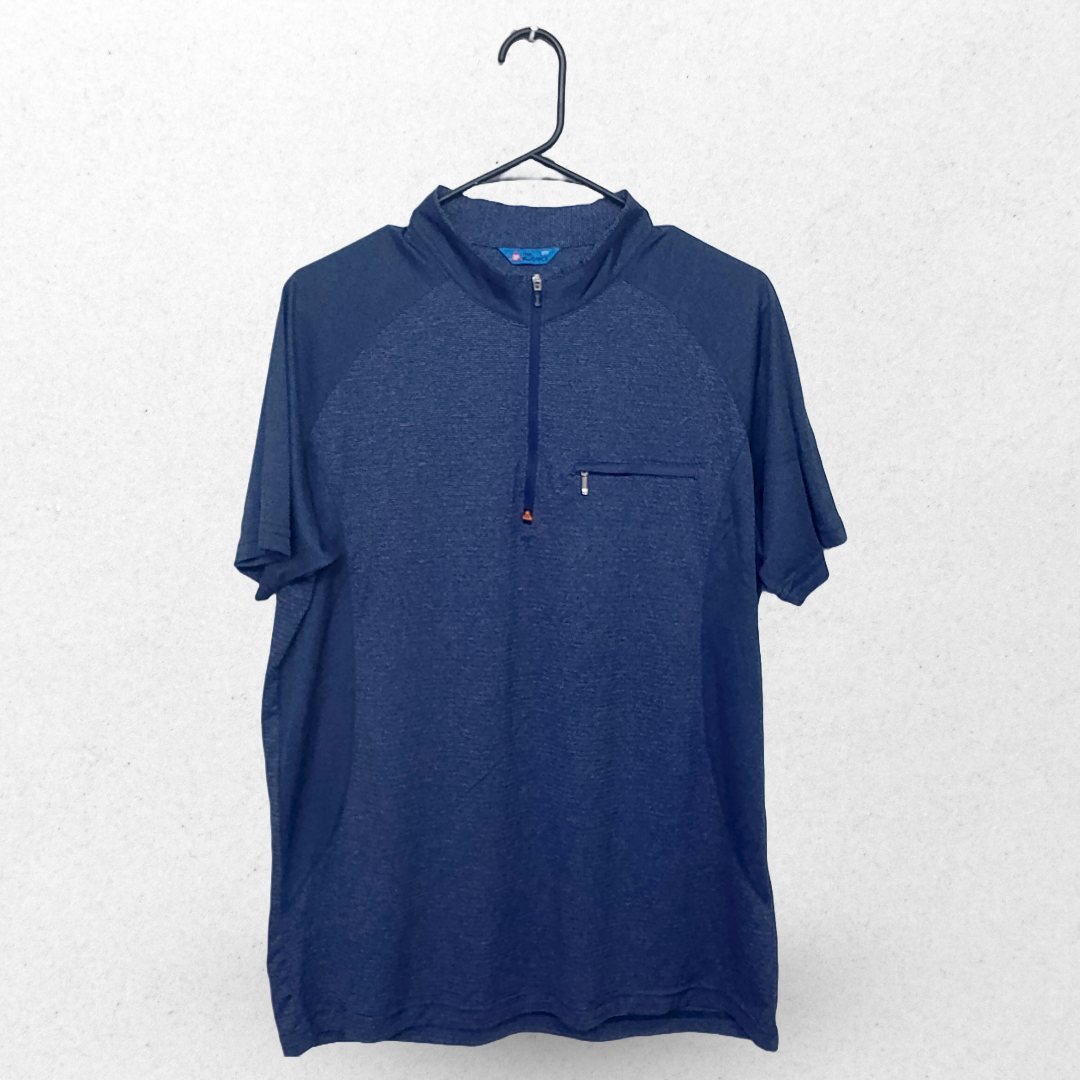 The Blue Face Dark Blue With Zipper Front Pocket Half Sleeves Sports T Shirt | Sports Fabric | Large