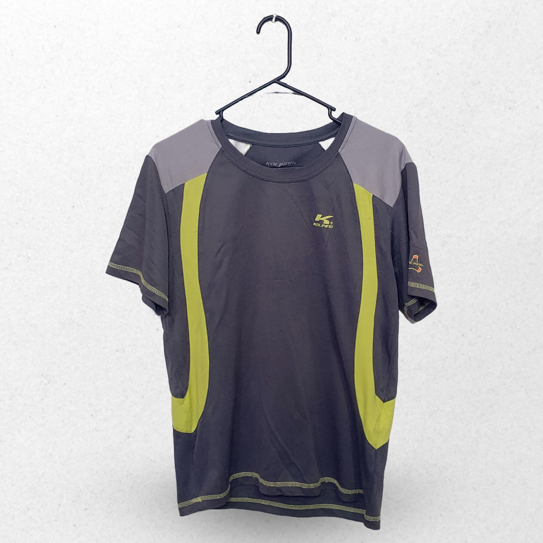 kolping Dark Grey & Yellow Half Sleeves Sports T Shirt | Sports Fabric | Medium
