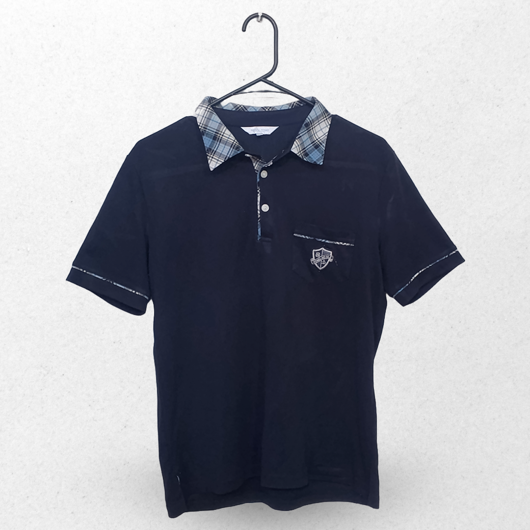 Skool Navy Blue With Front Pocket Half Sleeves Polo T Shirt | Satan Jersey | Large