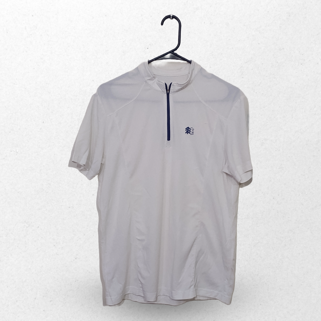 kolon Pure White With Chest Zipper Half Sleeves Sports T Shirt | Sports Fabric | Large