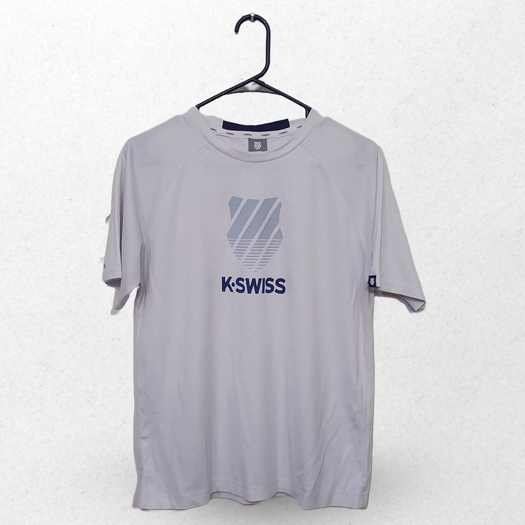 K-Swiss Milk White Printed Half Sleeves Sports T Shirt | Sports Fabric | Large