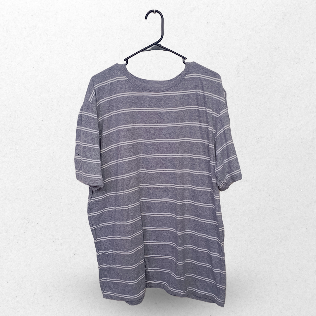 Hema Light Grey & White Stripes Half Sleeves T Shirt | Cotton Jersey | Extra Large