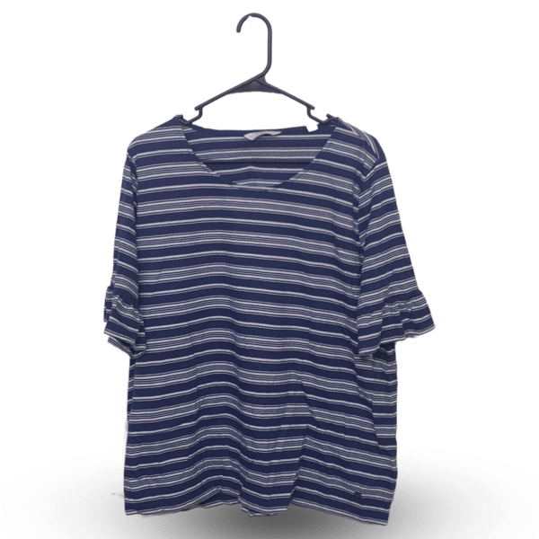 Tohibo Blue & White Stripes Plain Short Sleeves | Large | Cotton Jersey