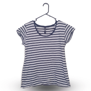 Colours Black & White Stripes Plain Neck Sleeves T - Shirt | Cotton Jersey | Medium