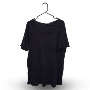H&M Black Skull Printed Deep Neck Full Sleeves T - Shirt | Pure Cotton Jersey | Extra Large