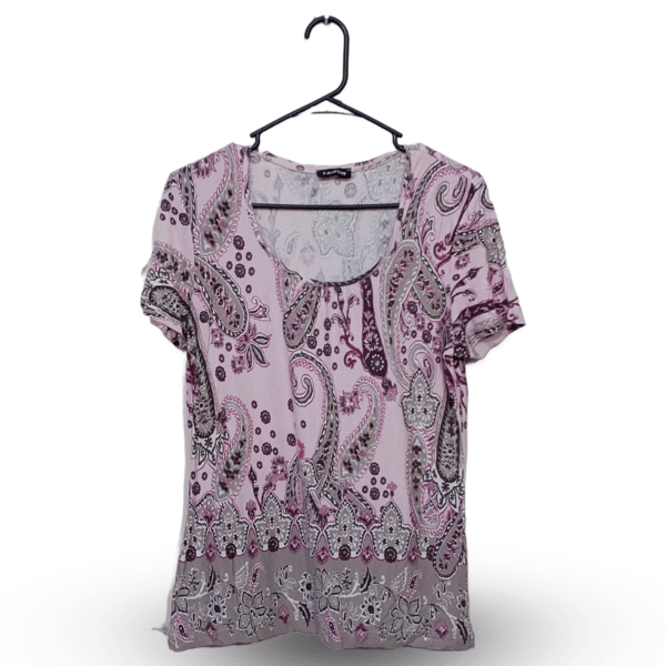 Taifun Flower Printed Deep Neck Short Sleeves Top | Cotton Jersey | Medium