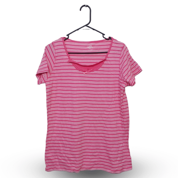 Emotion Baby Pink & White Stripes Half Sleeves T-Shirt | Pure Cotton | Large