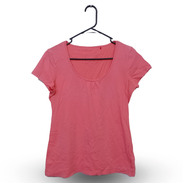 Esprit Peach Pink Deep Neck Short Sleeves Top | Cotton Jersey | Medium