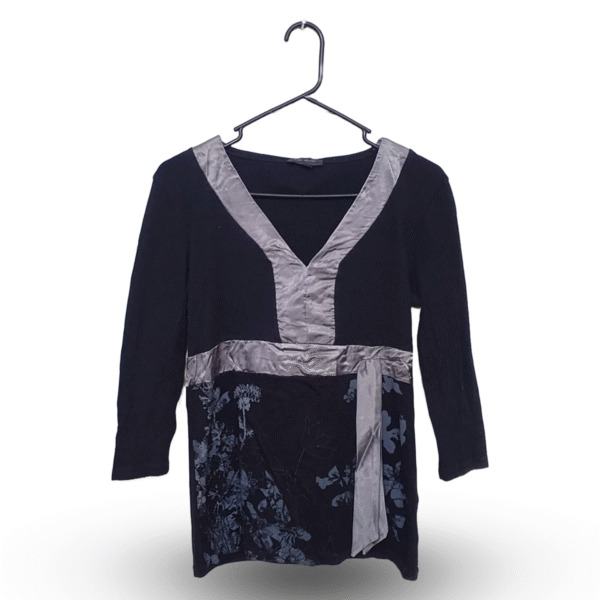 kiabi Women Black Floral Neck Short Sleeves Gown Style | Pure Cotton Jersey | Medium