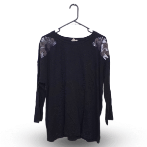 Esprit Black Embroidery Round Neck T - Shirt | Cotton Jersey | Extra Large