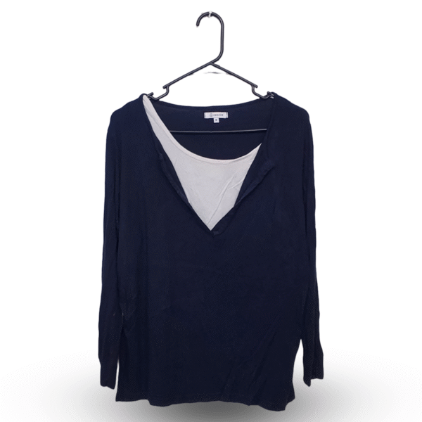 Maternite Navy Open Neck White Under Layer Style Full Sleeves | Cotton Jersey | Large