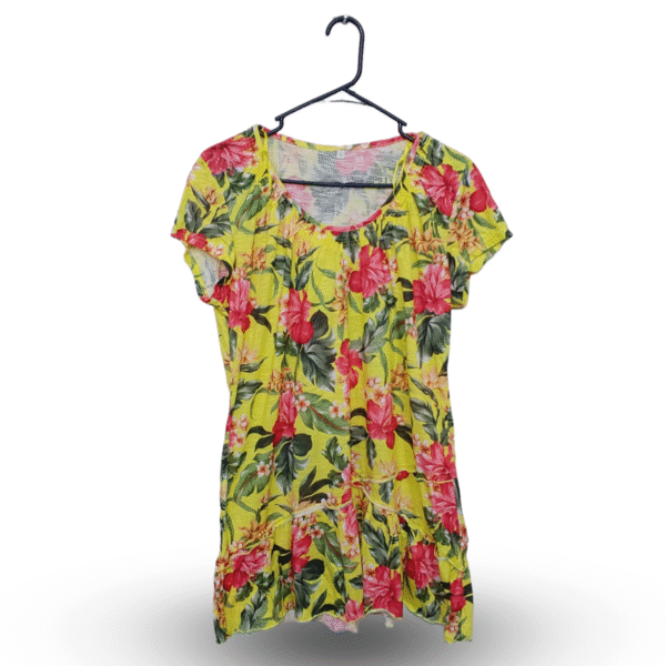 Lunda.Pk Floral Short Frock Deep Neck Half Sleeves  | Cotton | Extra Large