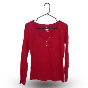 Camieu Blood Red Button Round Neck With Front Pocket Full Sleeves T - Shirt | Cotton Jersey | Small