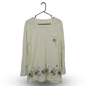 Hunkemollar Light Lemon Flower Bottom With Front Pocket Button Round Neck Full Sleeves | Pure Cotton Jersey | 2XL
