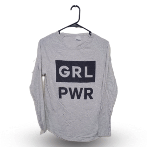 Girl Power Printed Slate Grey Round Neck Full Sleeves T - Shirt | Cotton Jersey | Medium