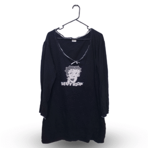 Betty Boor Printed Black Full Sleeves Deep Neck T - Shirt | Cotton Jersey | 2XL