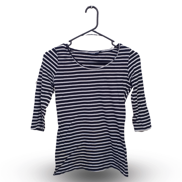 kiabi Black & White Strips Full Sleeves T - Shirt | Cotton Jersey | Extra Small