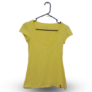 EDC Yellow Plain Deep Neck Half Sleeves | Cotton Jersey | Small