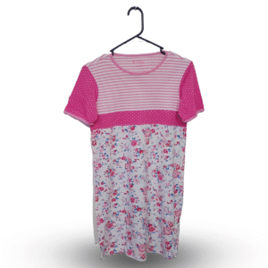 Kids By Tohibo Baby Pink Floral Printed Half Sleeves Long T - Shirt | Cotton Jersey | Large