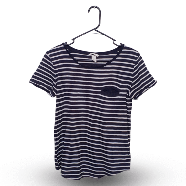 Basic Black & White Stripes With Front Pocket Half Sleeves | Cotton Jersey | Small