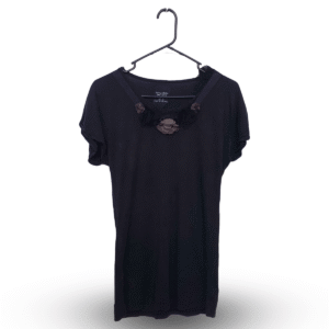 Zara Basic Plain Black Flower Stuff Neck Folded Short Sleeves | Power Stretch Fabric | Long Medium