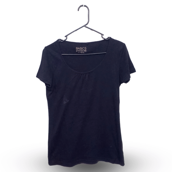 Basics Black Deep Neck Half Sleeves | Fine Interlock Jersey | Large