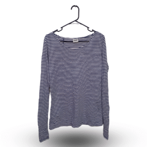 WeekDay Blue & White Stripes Long Sleeves T Shirt | Cotton Jersey | Large