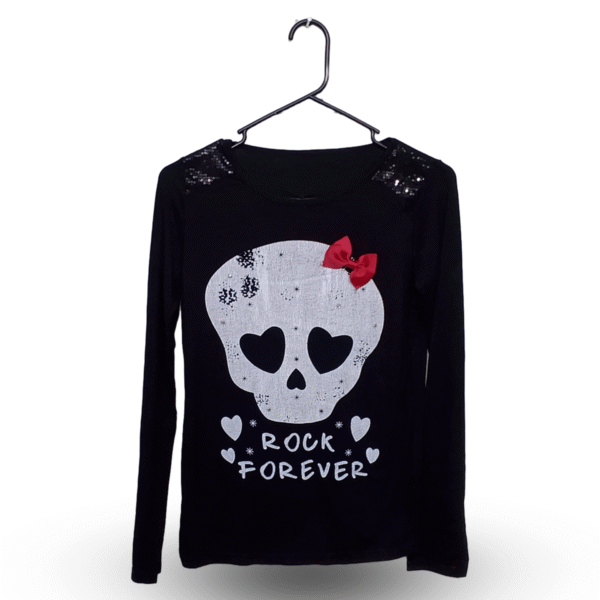 Lunda.Pk Black Skull Printed With Pookie ribbon Embroidery Full Sleeves | Cotton Jersey | Medium