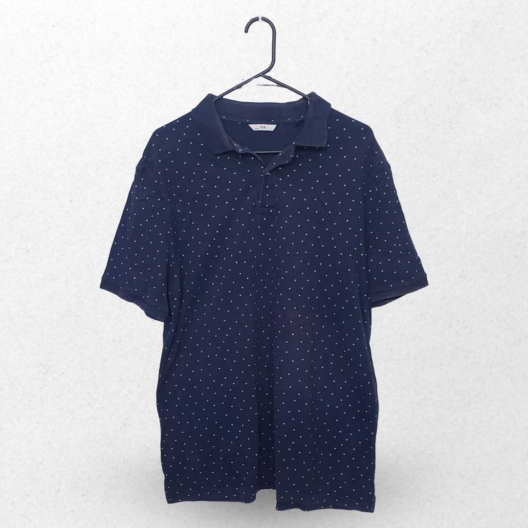 CA Black Dotted Printed Half Sleeves Polo T Shirt | Cotton Jersey | Extra Large