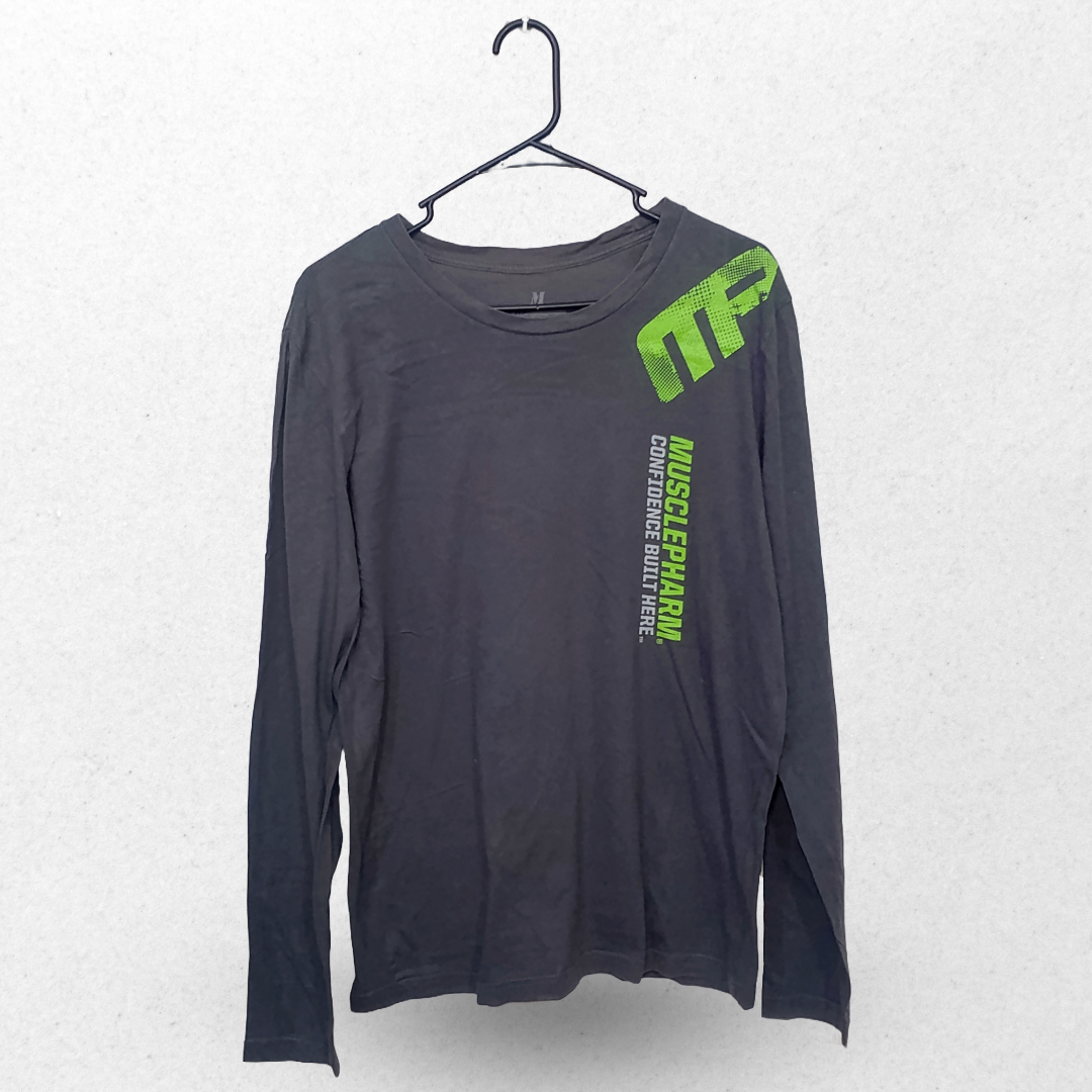 Muscle Pharm Olive Green Printed Full Sleeves T Shirt | Cotton Jersey | Large