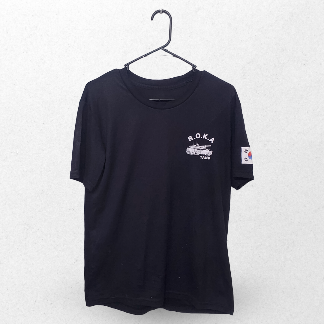 Lunda.Pk Pure Black With Back Korea Army Printed Half Sleeves Sports T Shirt | Sports Fabric | Large
