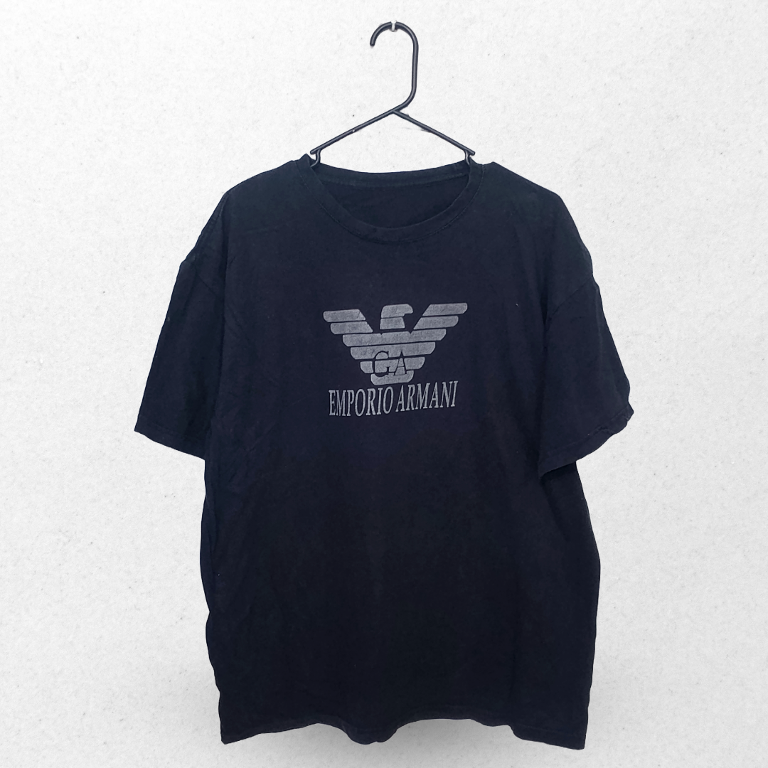 Emporio Armani Jet Black Printed Half Sleeves T Shirt | Cotton Jersey | Extra Large