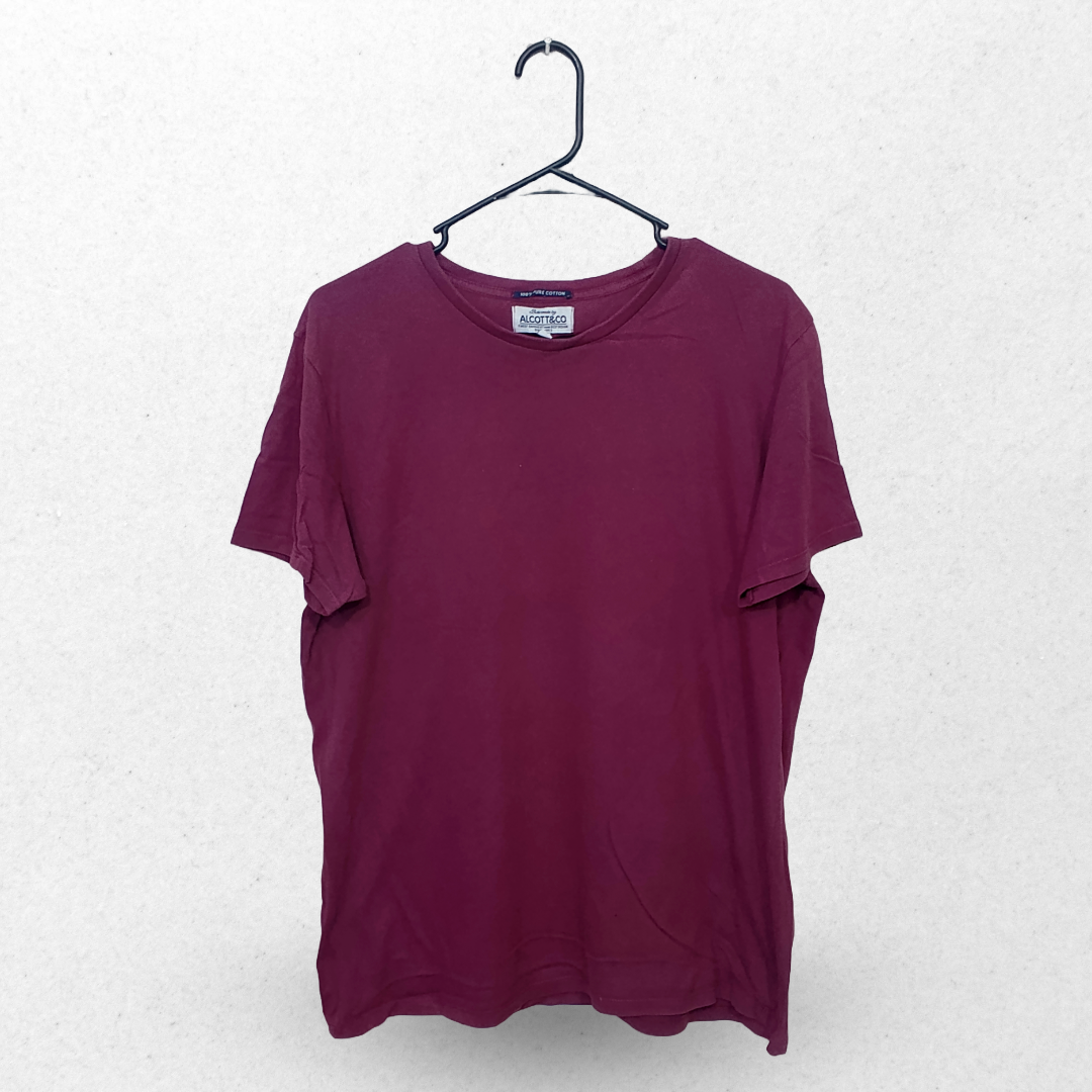 Alcott & Co Light Maroon Plain Half Sleeves T Shirt | Cotton Jersey | Large