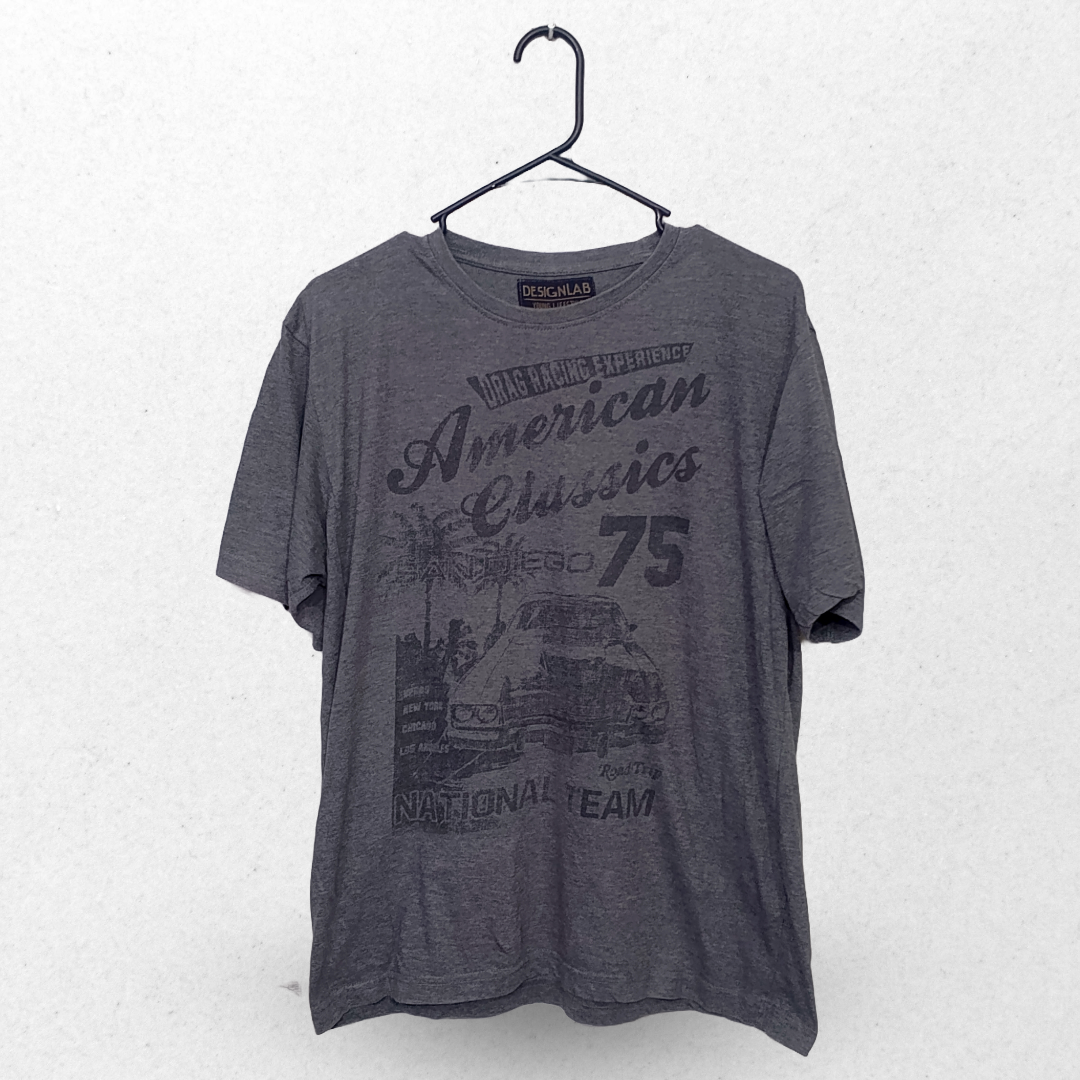 Design Lab Dark Grey Printed Half Sleeves T Shirt | Cotton Jersey | Large