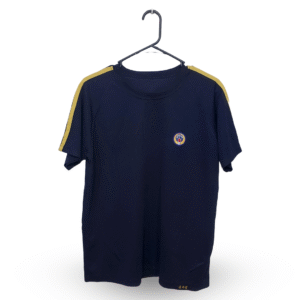 Lunda.Pk Dark Blue With Yellow Shoulder Rib Half Sleeves Sports T Shirt | Sports Fabric | Large