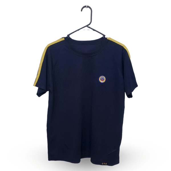 Lunda.Pk Dark Blue With Yellow Shoulder Rib Half Sleeves Sports T Shirt | Sports Fabric | Large