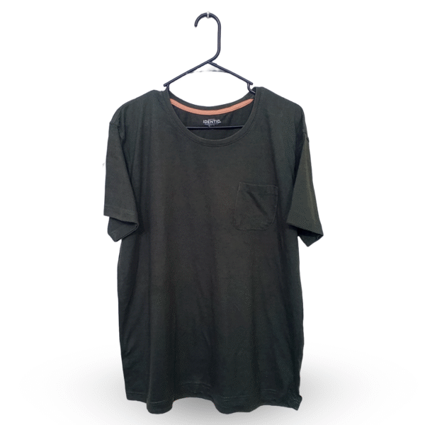 Identic Dark Olive Green With Front Pocket Half Sleeves T Shirt | Cotton Jersey | 2XL