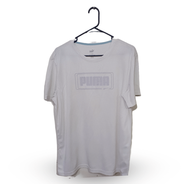 Puma White Printed Half Sleeves Sports T Shirt | Sports Fabric | Large
